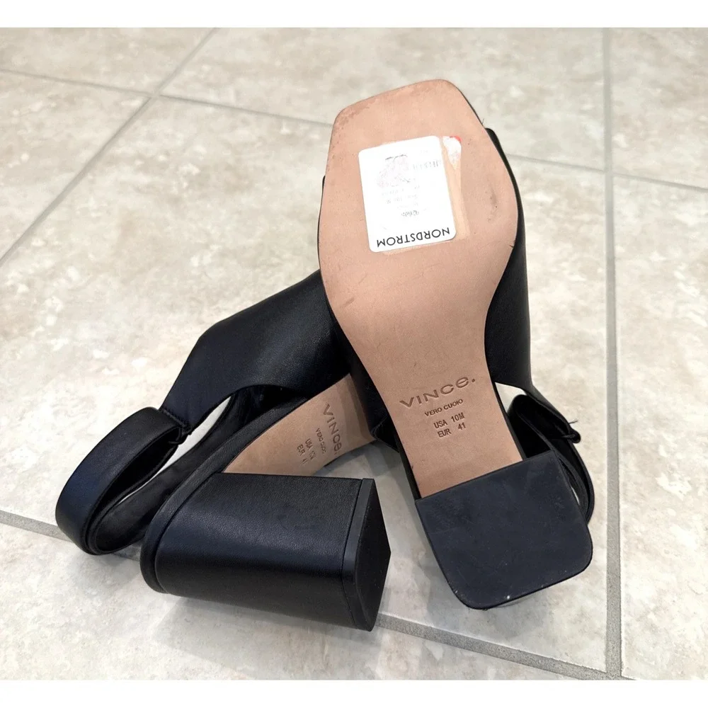 Vince Niara Block Heel Slingback Sandal Black size 10M/ 41 Comfort Career Preppy